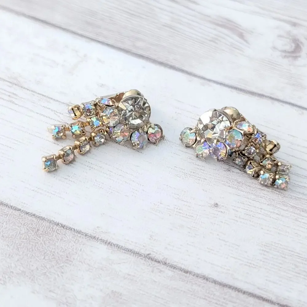 Vintage Clip On Earrings Stylish Statement Iridescent Dangle